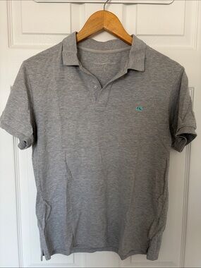 Vineyard Vines Gray Short-Sleeve Polo with Teal Whale Logo